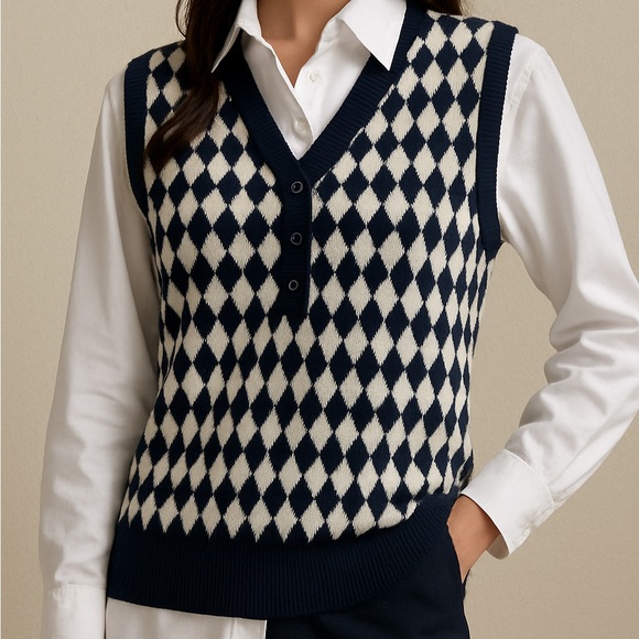 Lyle & Scott Sweaters - Lyle & Scott Navy and White Knit Sweater Vest